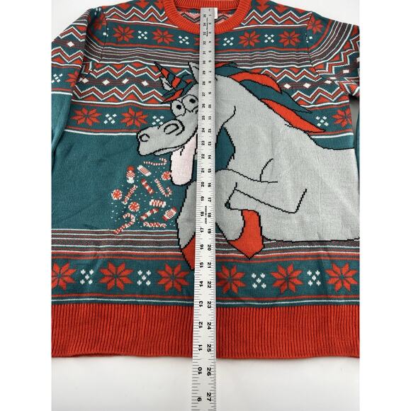 Ugly Christmas Sweater Womens Medium Red Green Unicorn Candy Star Dust Holiday - Picture 5 of 8